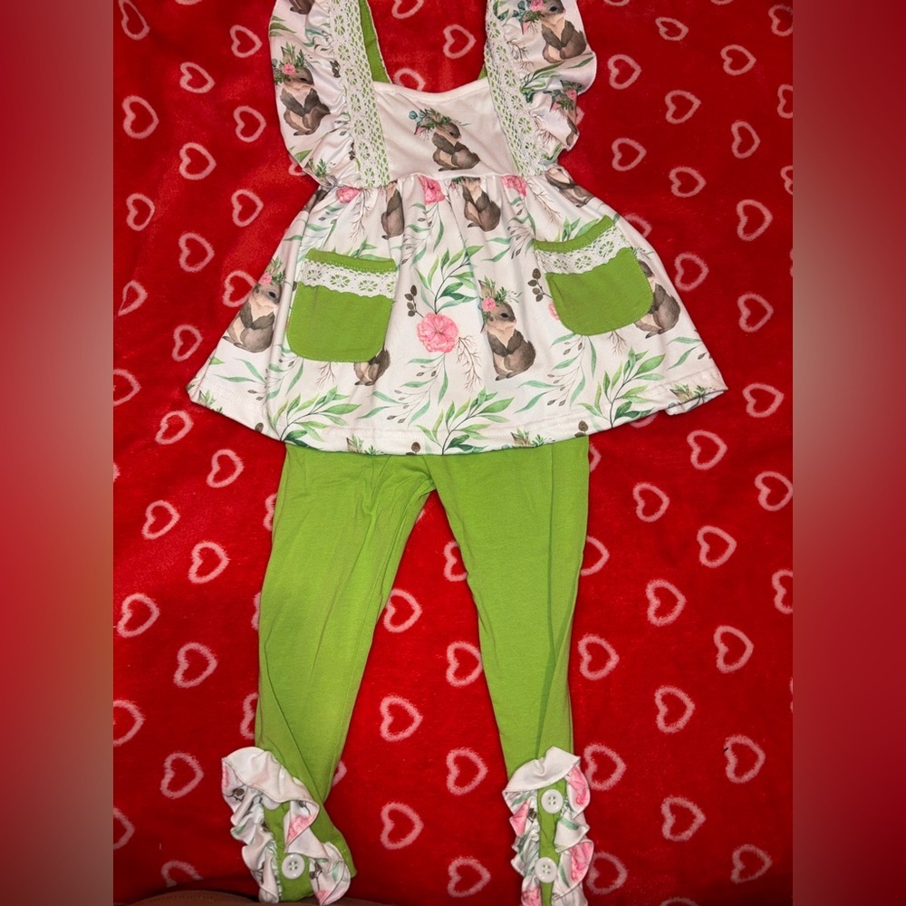 Marie Nicole Boutique Bunny Floral Ruffle Outfit| Size XS(3T)| Spring Easter Set